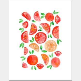 Watercolor grapefruit - orange Posters and Art